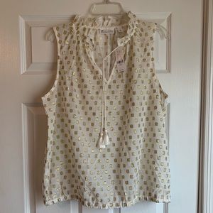 NWT New York & Company white and gold blous Large